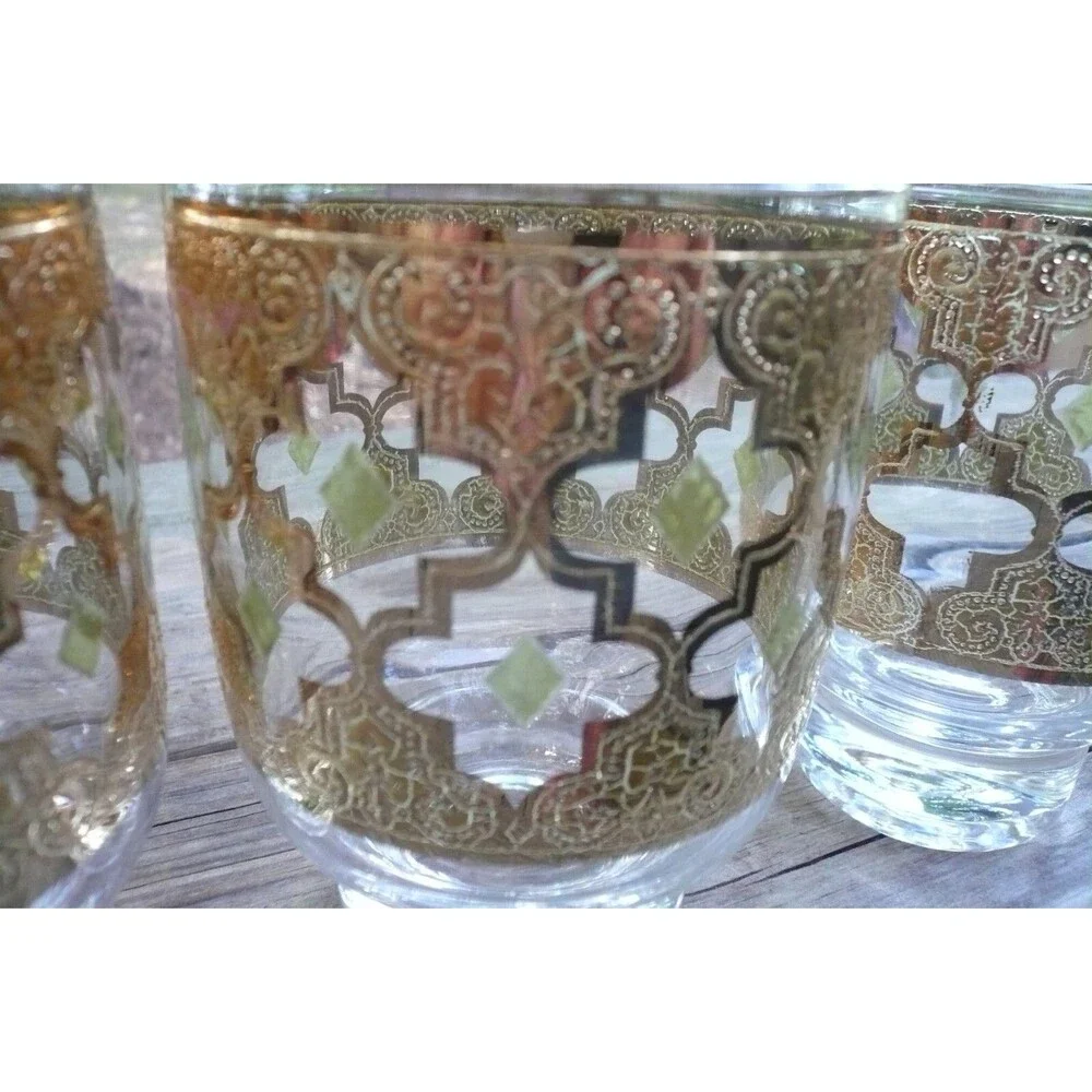 Culver Valencia 3 Footed Double Old Fashioned Glasses 22k Gold USA - Picture 2 of 5